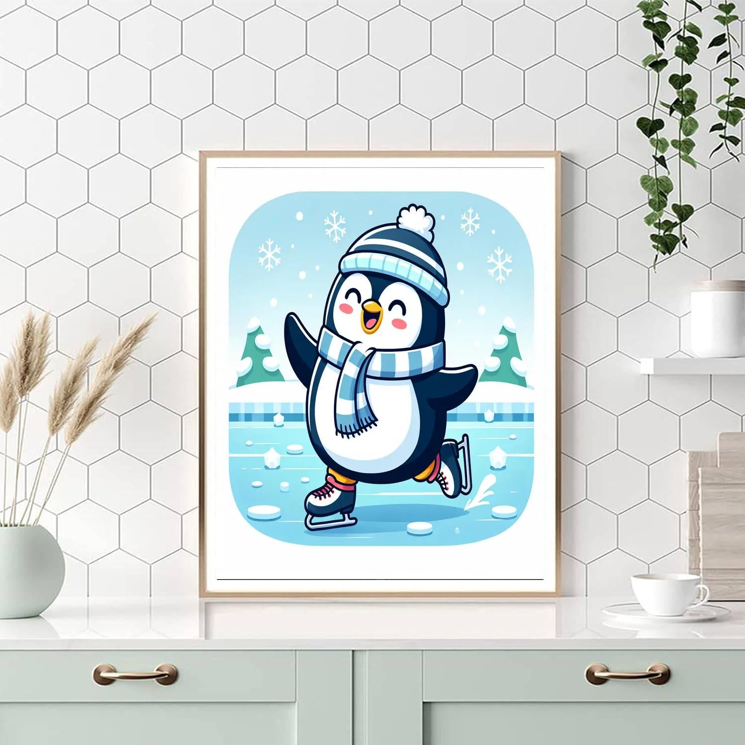 Ice Skating Penguin Number Painting