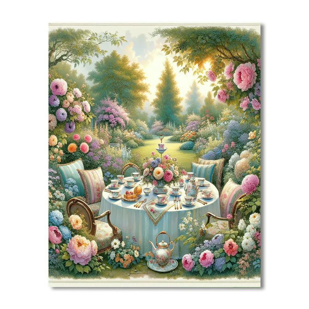 Picturesque English Tea Garden Painting Number Kit