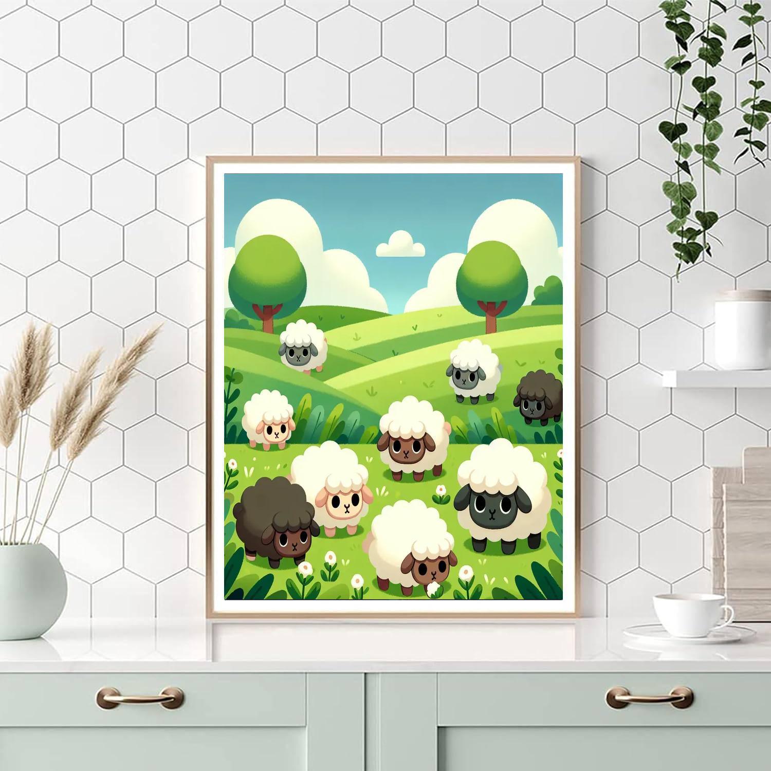 Sweet Sheep Meadow Painting Number Kit