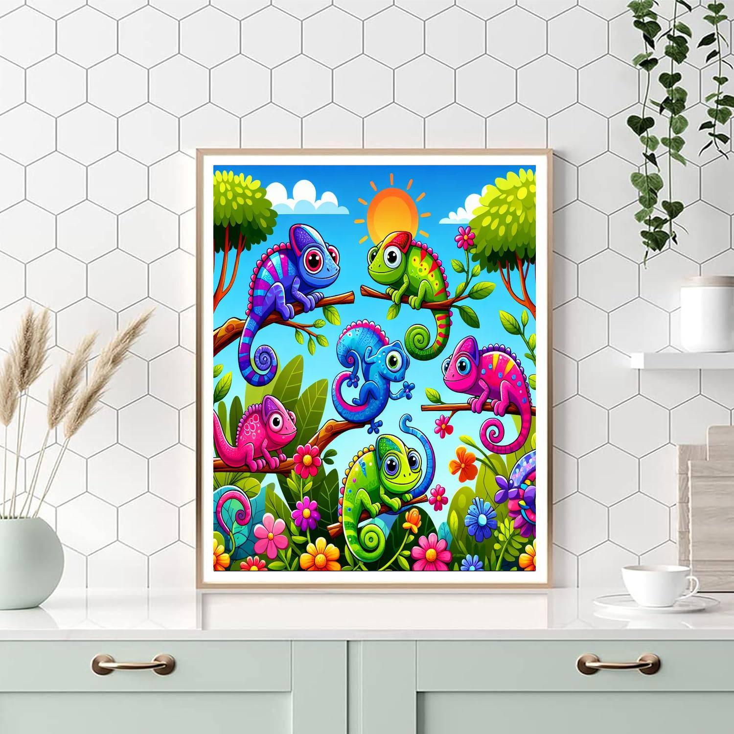 Colorful Chameleons Paint By Numbers Art