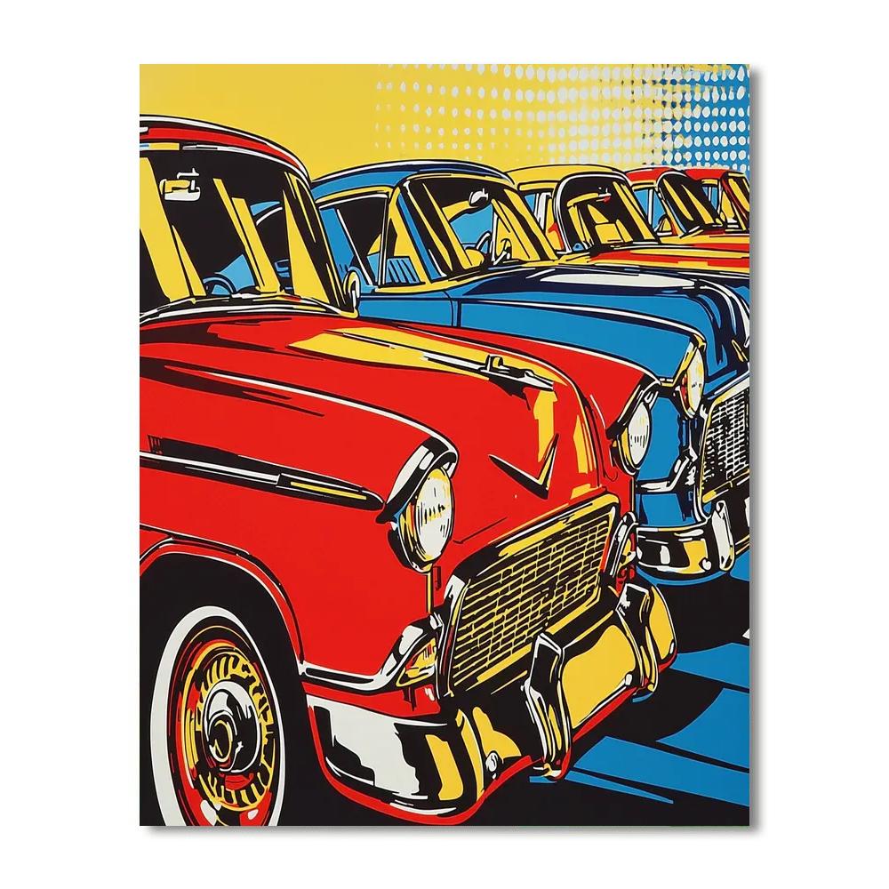 Lichtenstein Inspired Retro Car Parade  Number Painting
