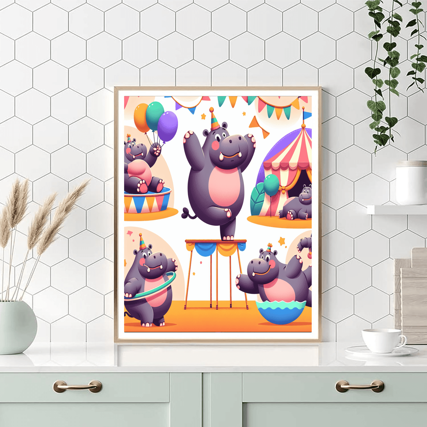 Circus Performer Hippos Number Painting