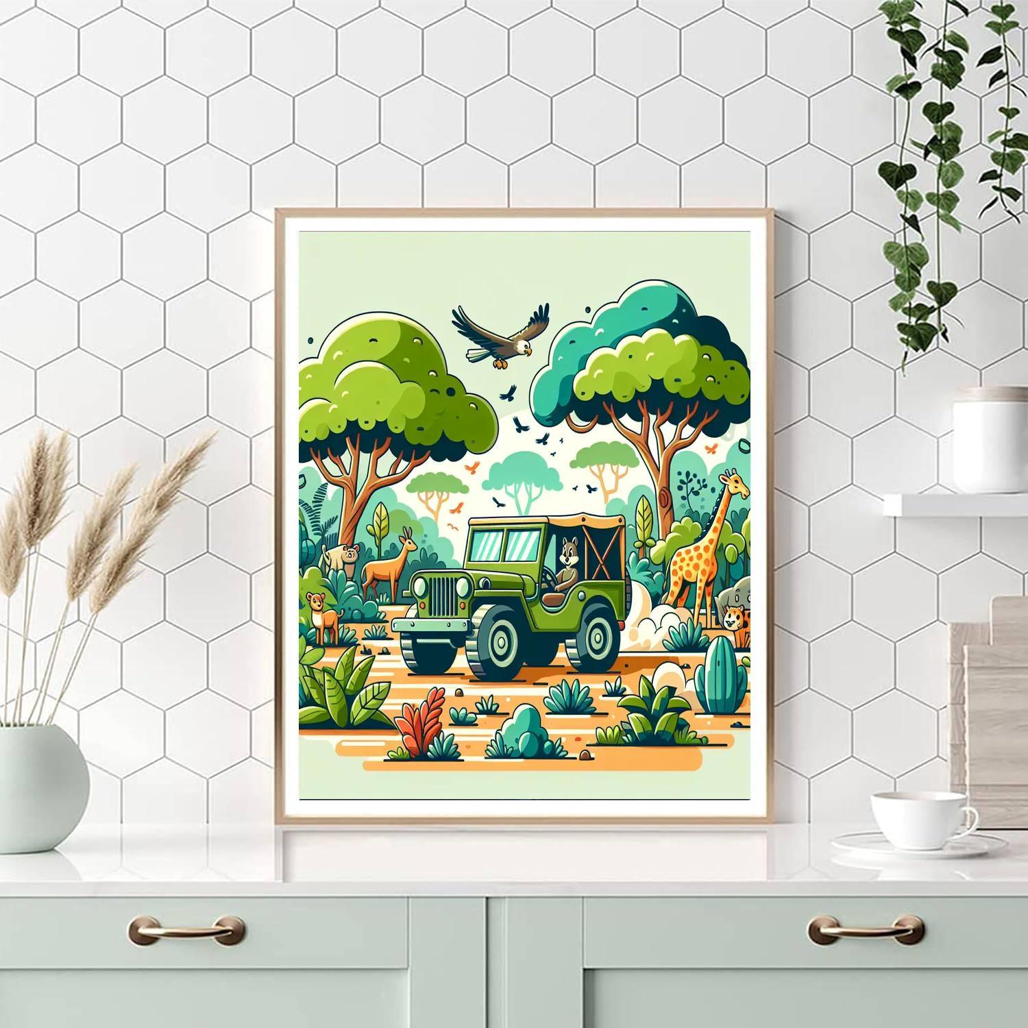 Adventurous Jungle Jeep Painting Number Kit
