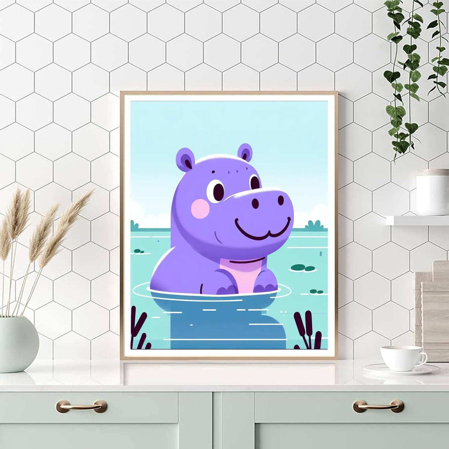 Happy Hippo Hideaway Number Painting