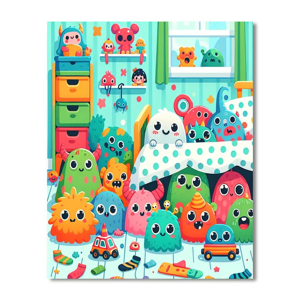 Playful Monsters Under The Bed Paint By Numbers Art