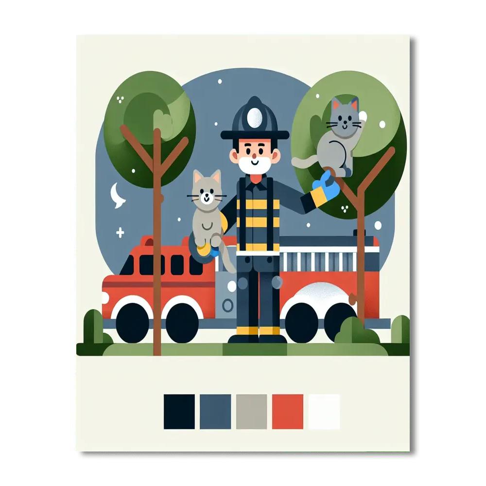 Friendly Firefighter Rescue Paint By Numbers Art