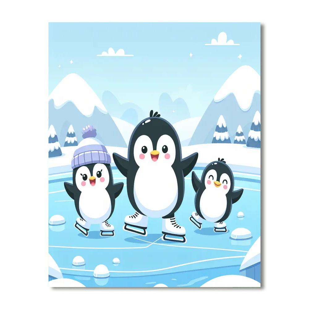 Jolly Penguins On Ice Skates Paint By Numbers Kits