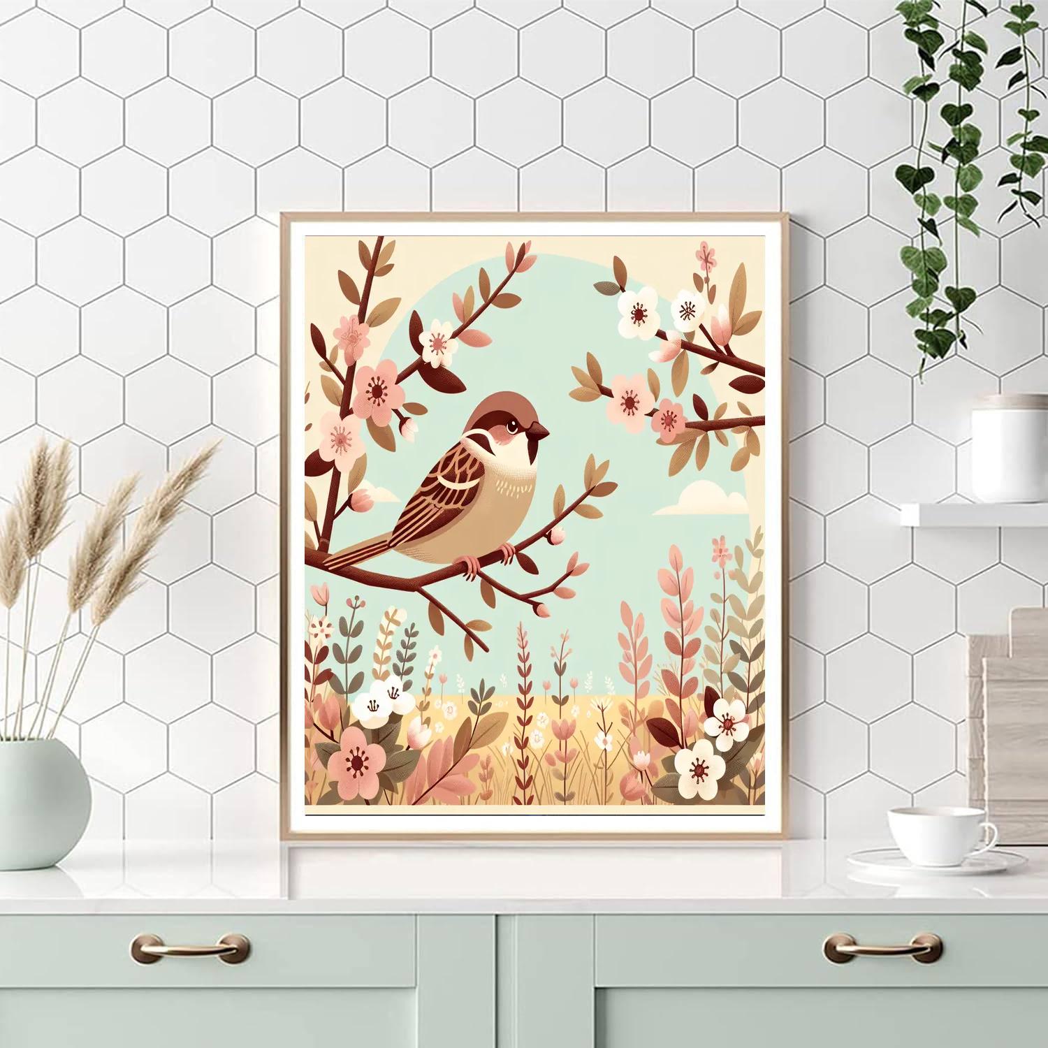 Springtime Sparrow Symphony Painting Number Kit