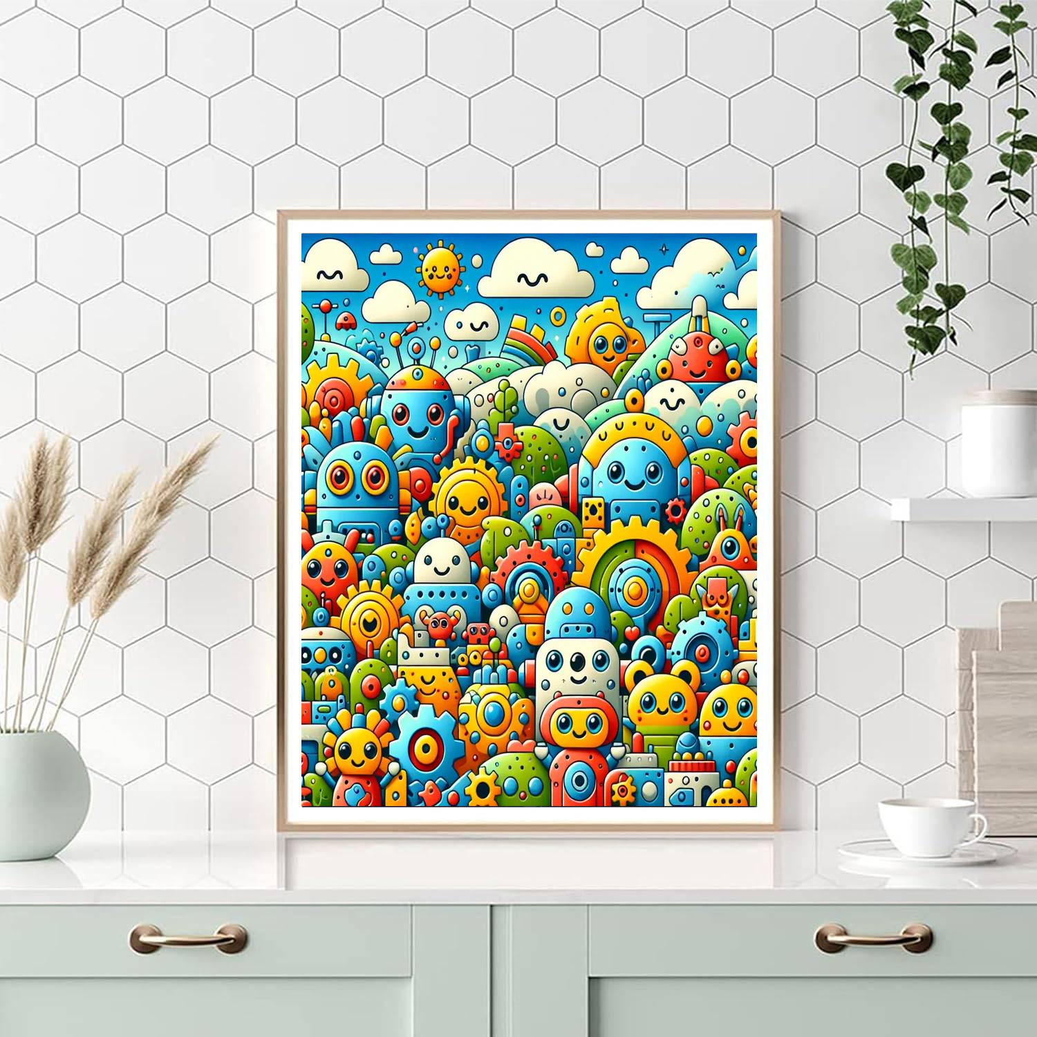 Curious Little Robots Paint By Numbers Art