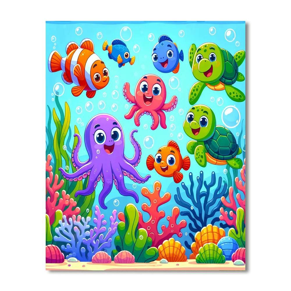 Bubbly Ocean Life Number Painting