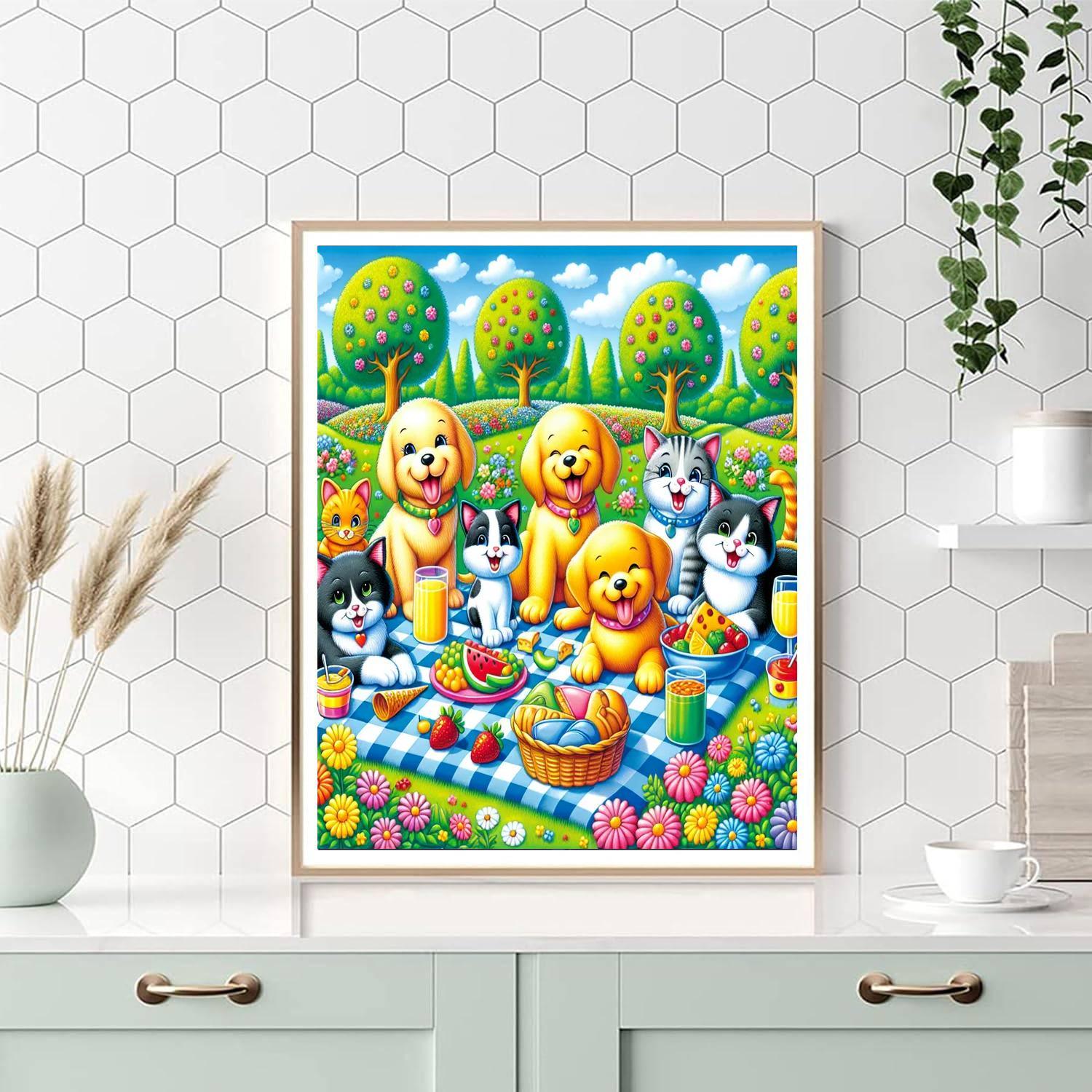 Playful Pets' Picnic Number Painting