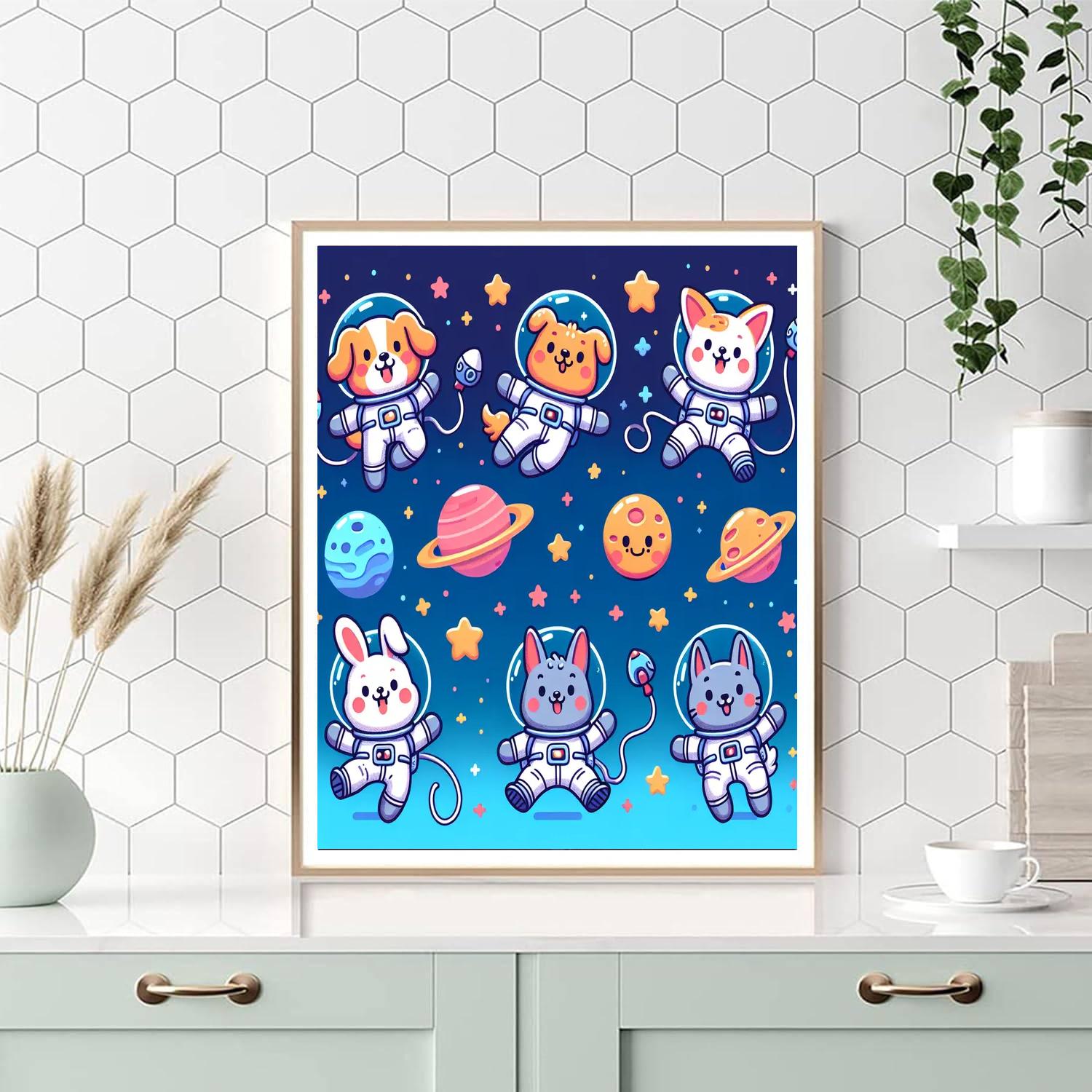 Funny Animal Space Adventure Painting By Numbers Kit