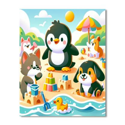 Giggling Animal Beach Day Paint By Numbers Art