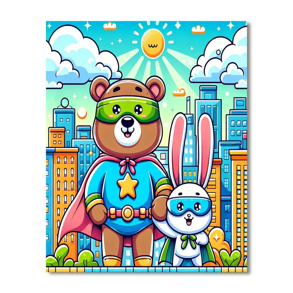 Animal Superheroes Unite Number Painting