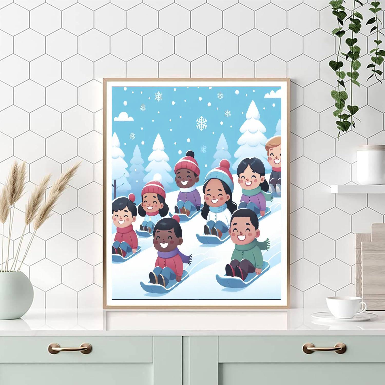 Merry Holiday Sledding Paint By Number
