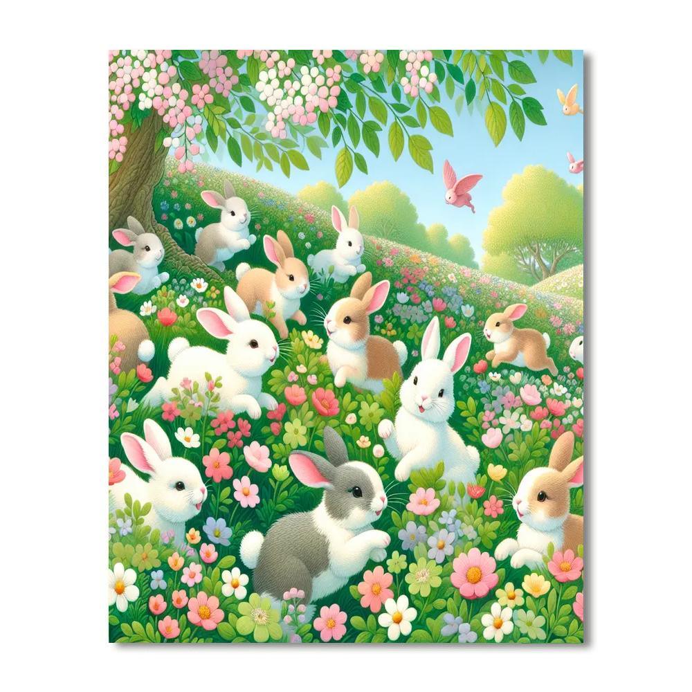 Springtime Bunny Meadow Painting Number Kit