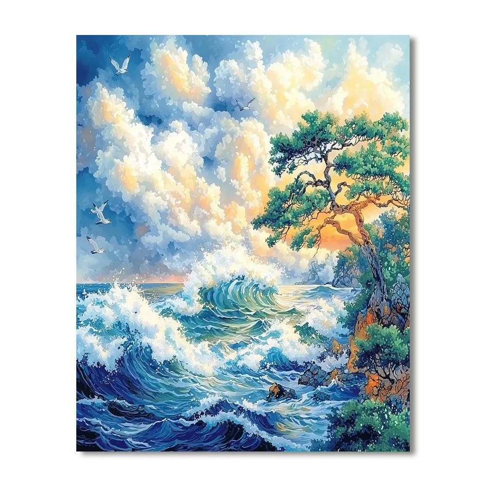 Katsushika Hokusai Inspired Hokusai's Serene Shores  Numbered Painting Kits