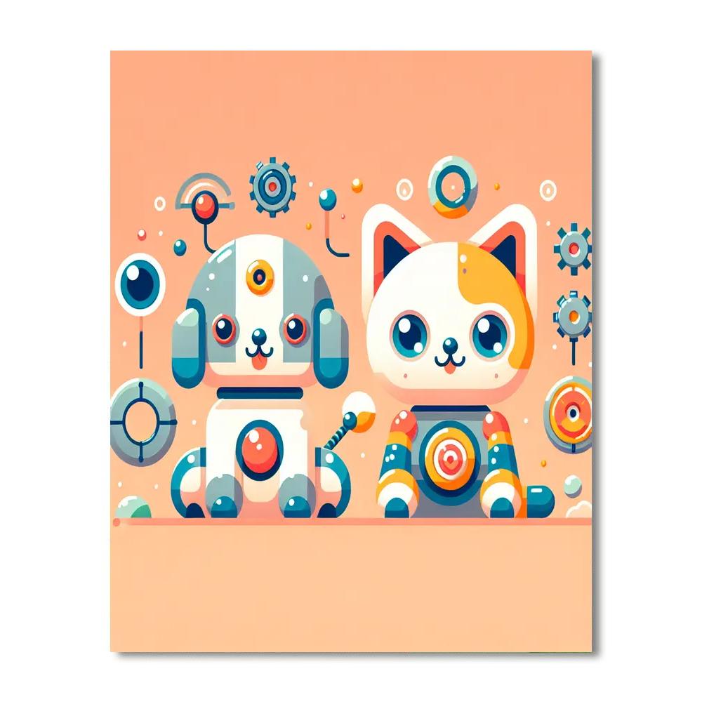 Cute Robot Pets Paint By Numbers Art