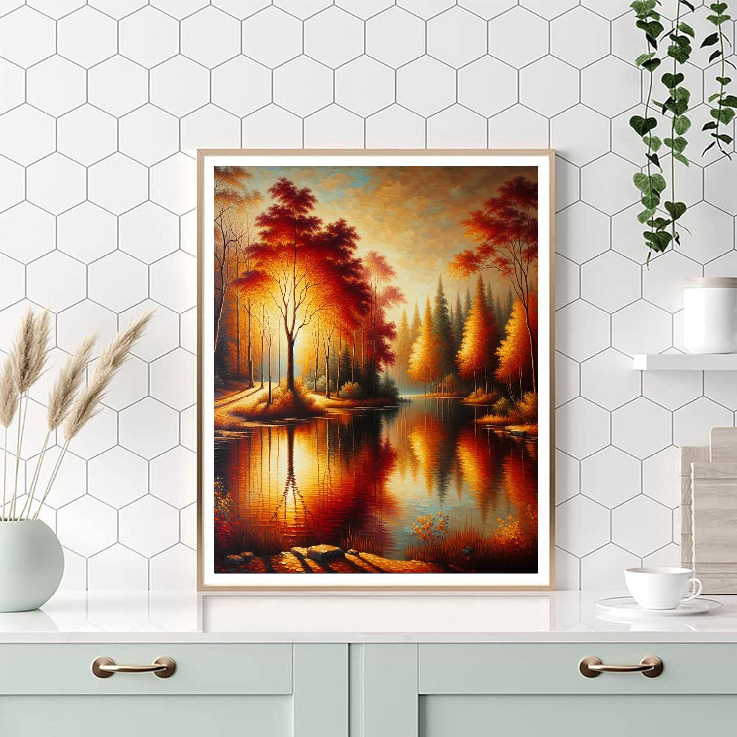 Lakeside Autumn Reflections Painting By Numbers Kit