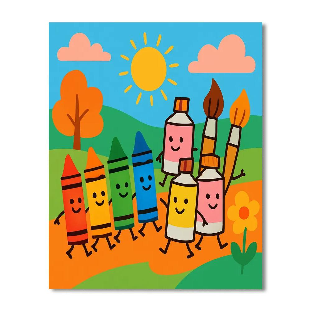 Colorful Art Supply Parade DIY Paint By Numbers