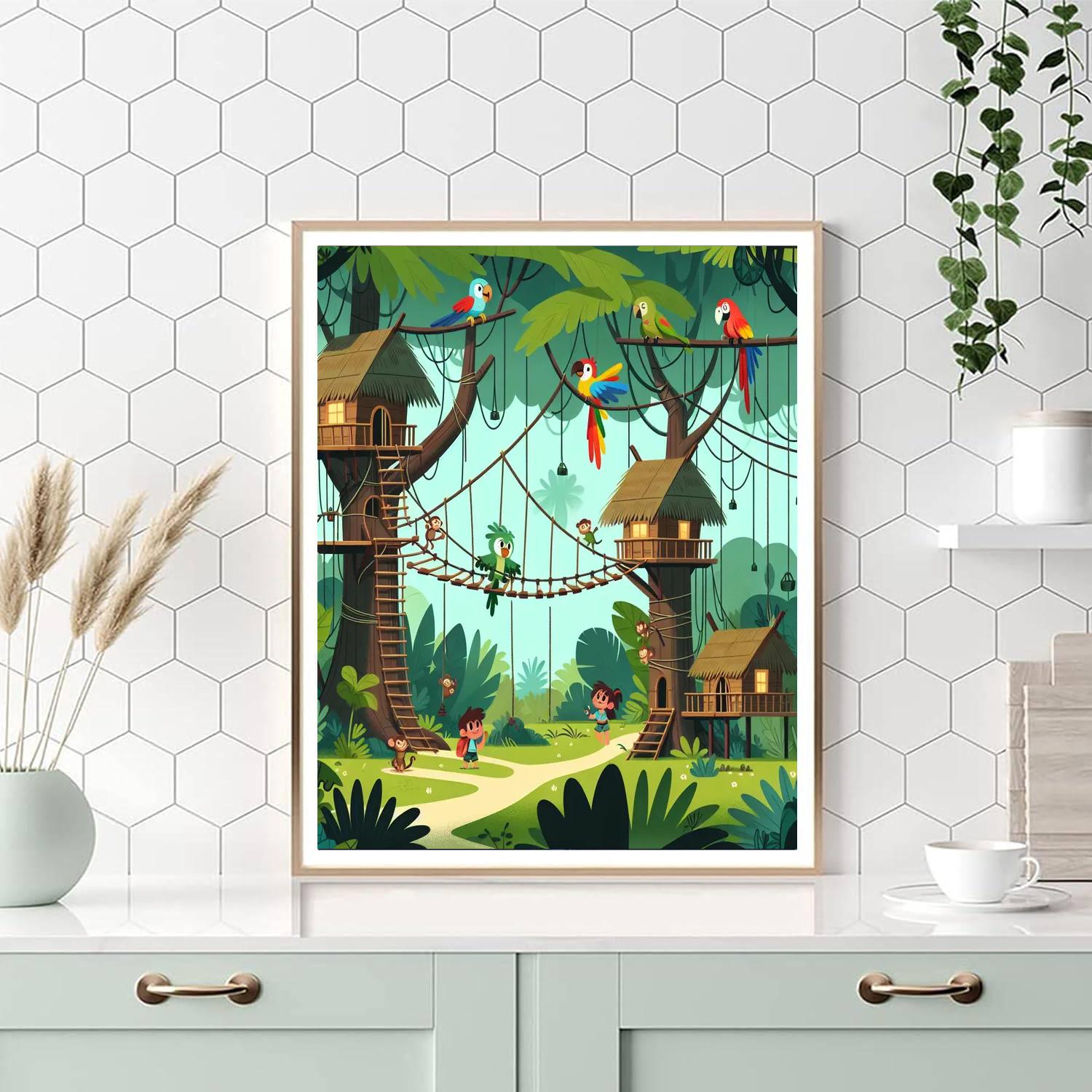 Jungle Treetop Village Paint By Numbers Art