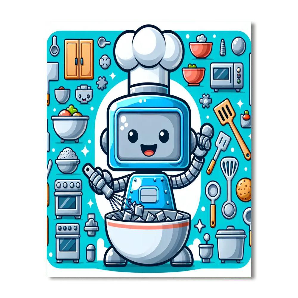Happy Little Robot Chef DIY Paint By Numbers