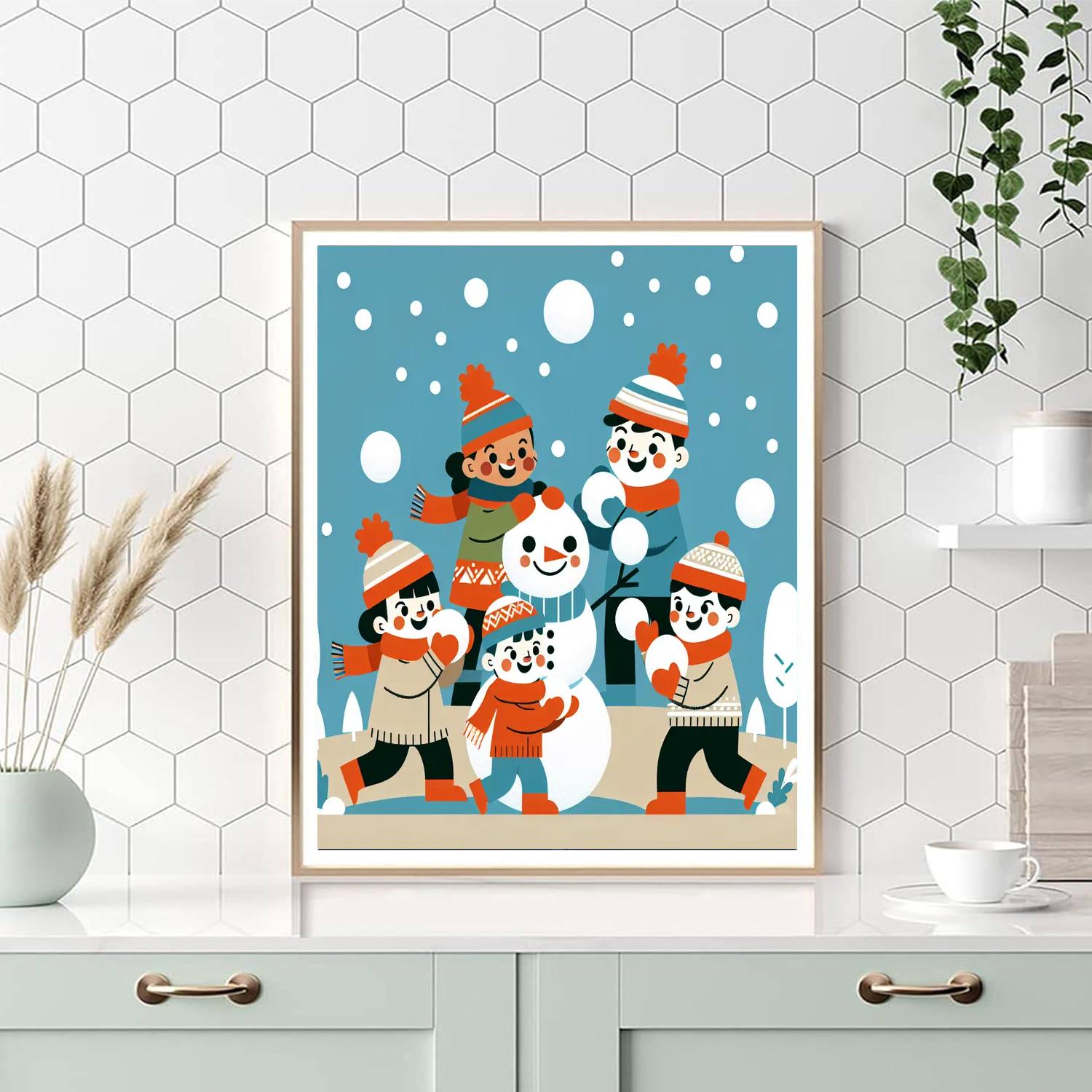 Winter Wonderland Snowball Fight DIY Paint By Numbers