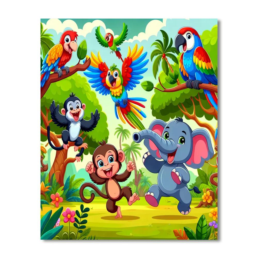 Cheerful Jungle Party Paint By Numbers Art