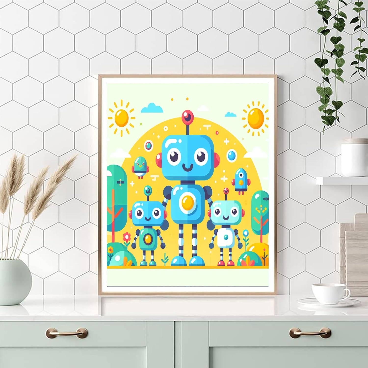 Cute Robot Family Painting Number Kit