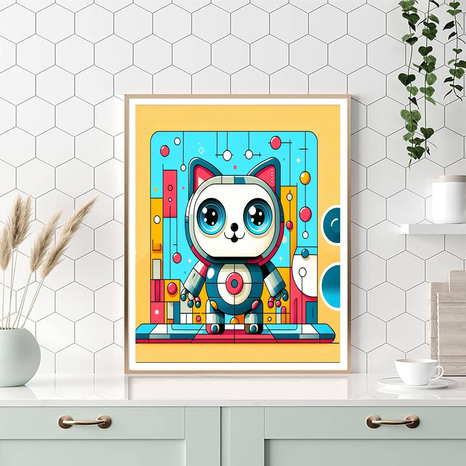 Friendly Robot Cat Painting By Numbers Kit