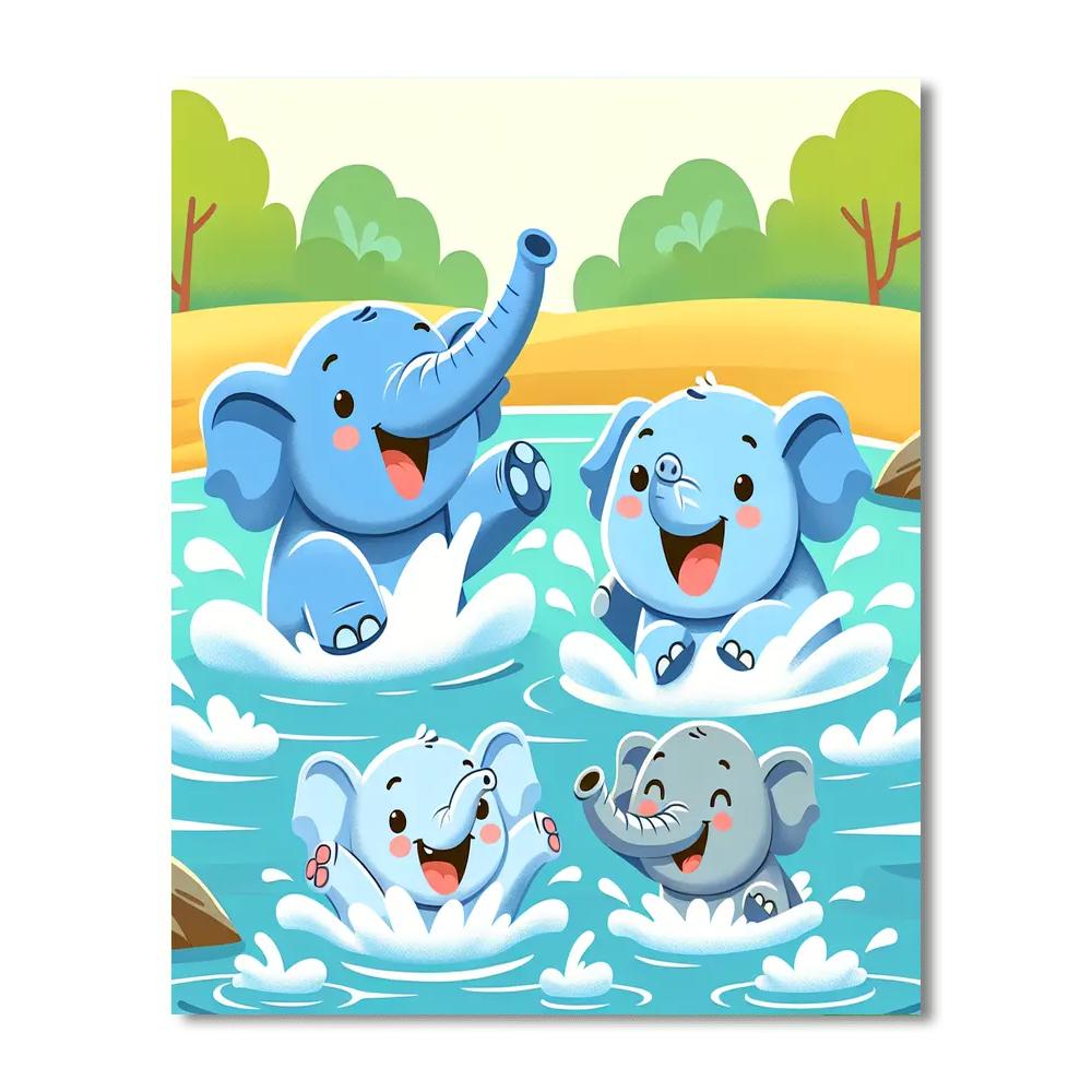 Playful Elephants Number Painting