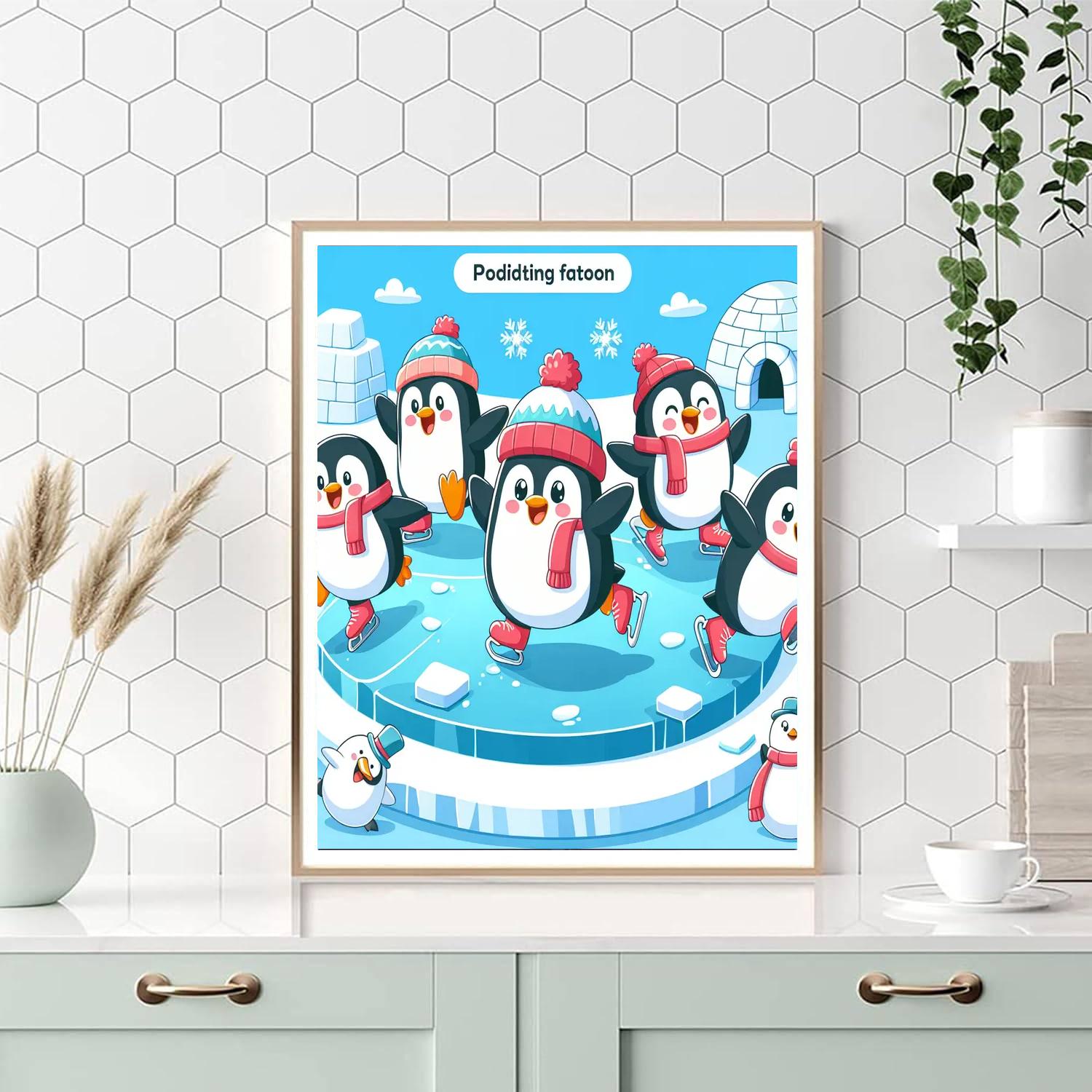 Winter Wonderland With Skating Penguins Paint By Numbers Kits