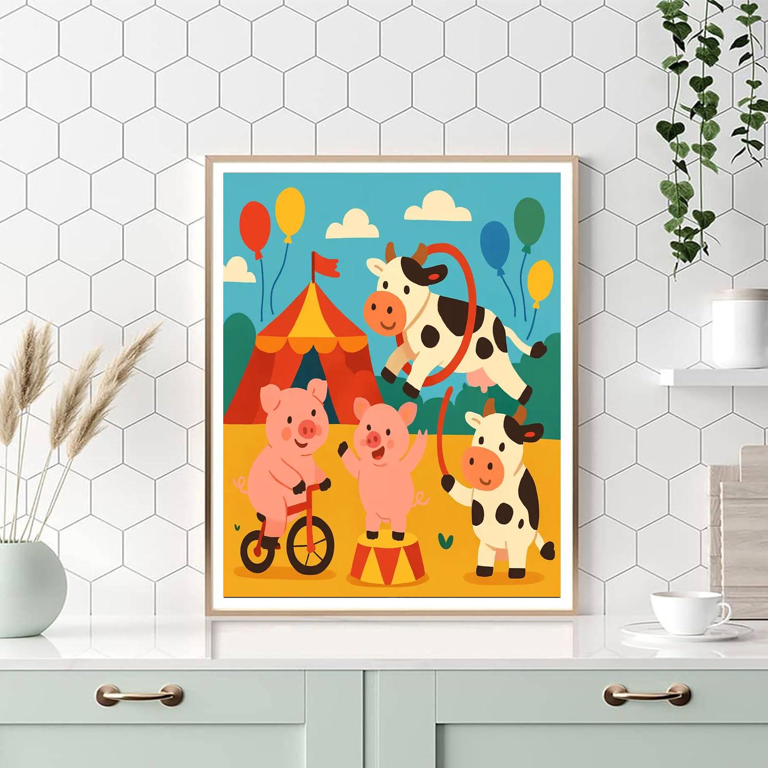 Farm Animal Circus DIY Paint By Numbers