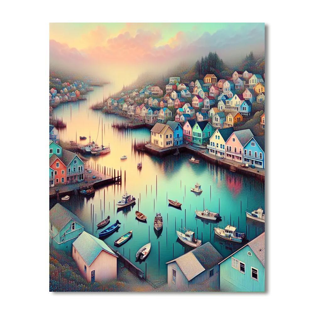 Romantic Coastal Village Painting Number Kit
