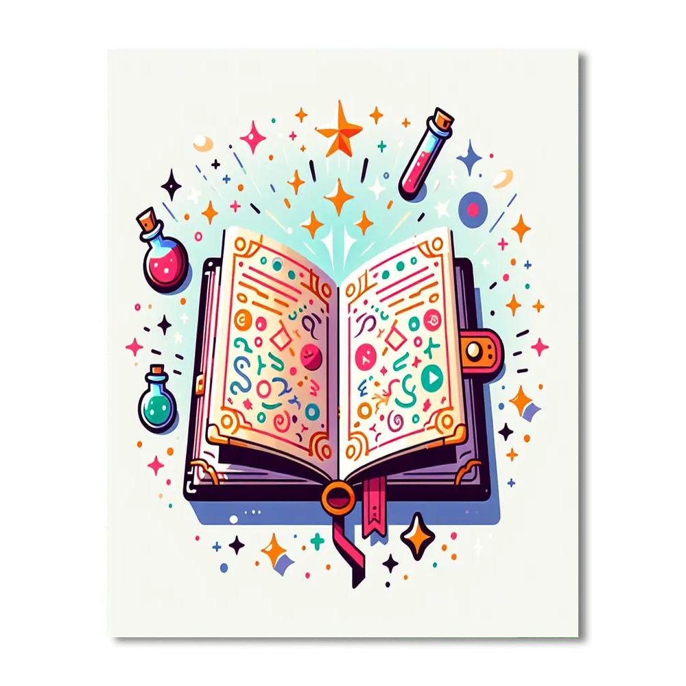 Whimsical Wizard's Spellbook Number Painting