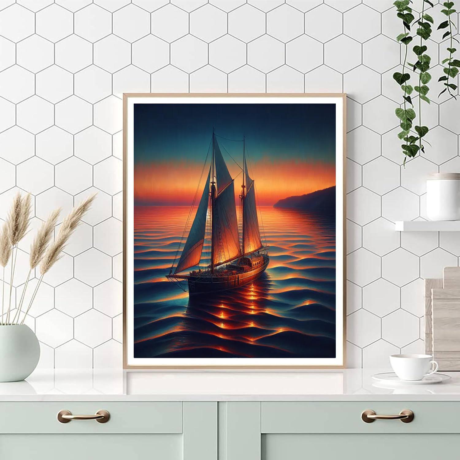 Vintage Sailboat Serenity Number Painting