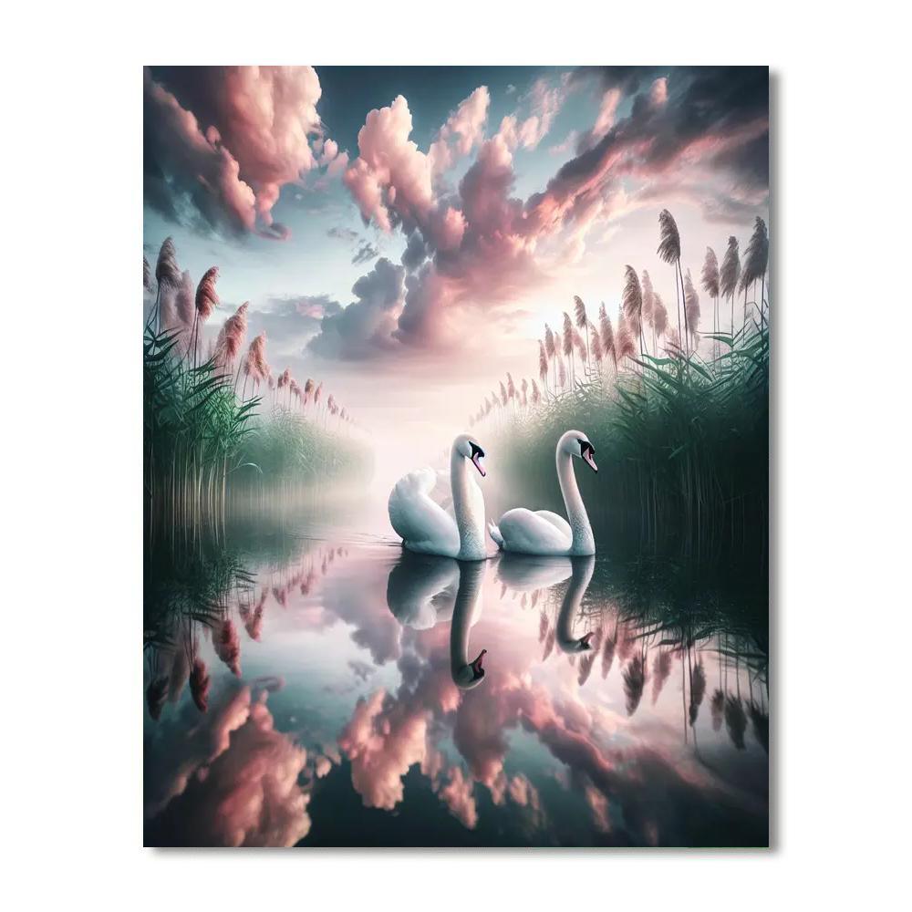 Elegant Swan Lake Serenity Painting By Numbers Kit