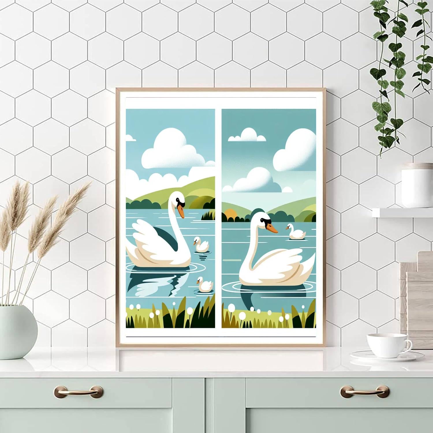 Serene Swans On The Lake Painting Number Kit