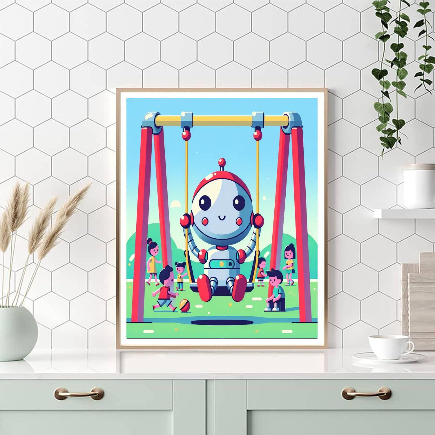 Robot Playground Fun Paint By Numbers Art