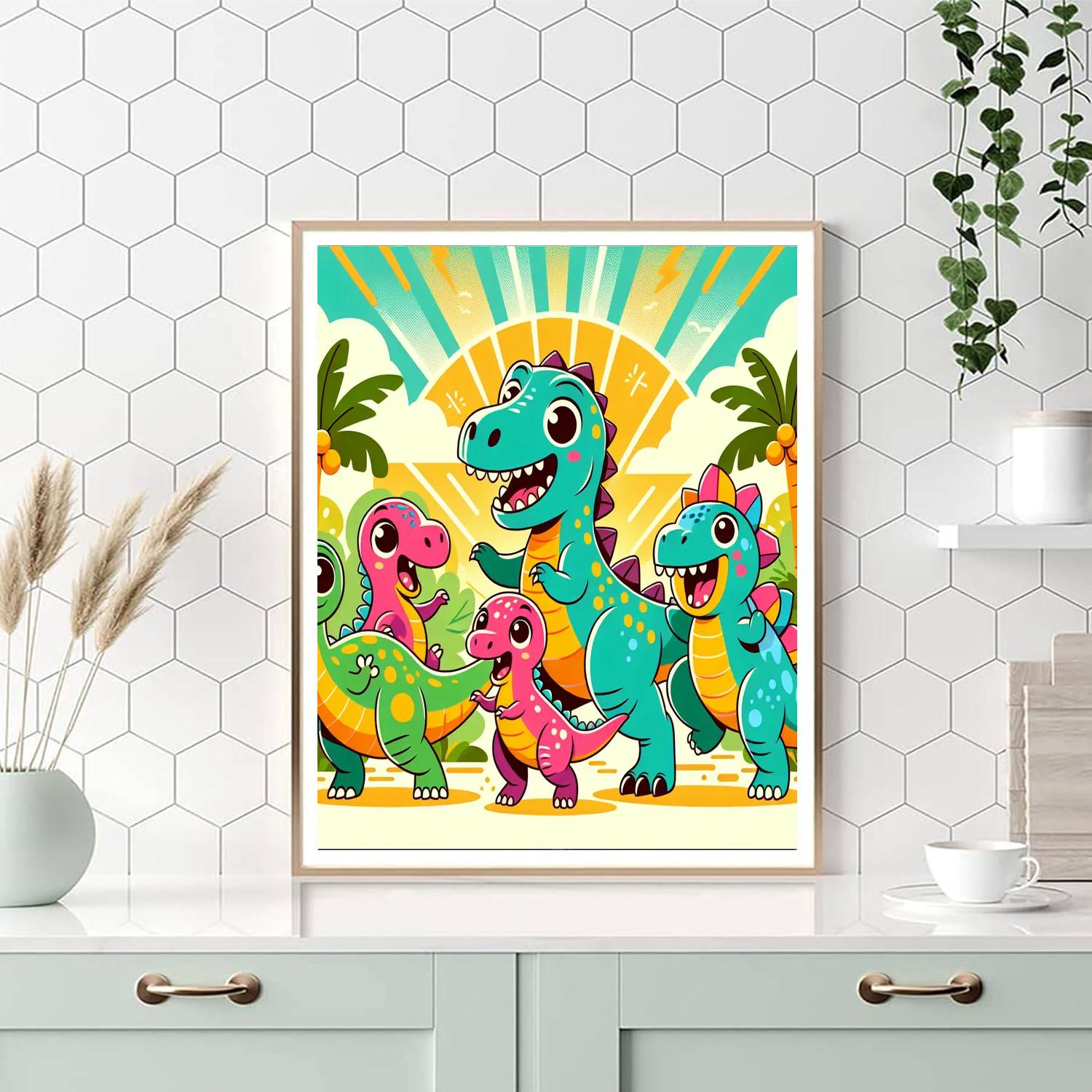 Cheery Dinosaur Dance Painting By Numbers Kit