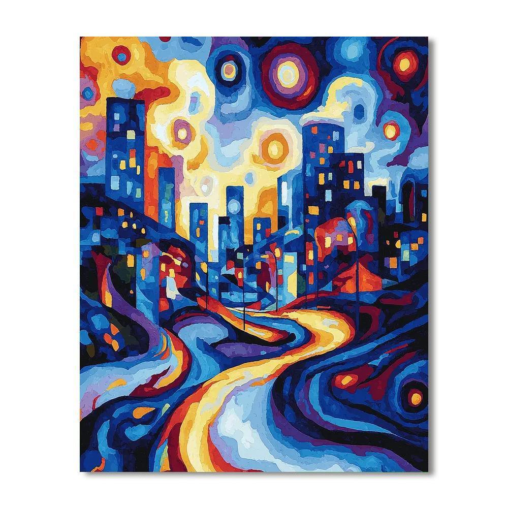 Kandinsky Inspired Whimsical City Nights  DIY Paint By Numbers