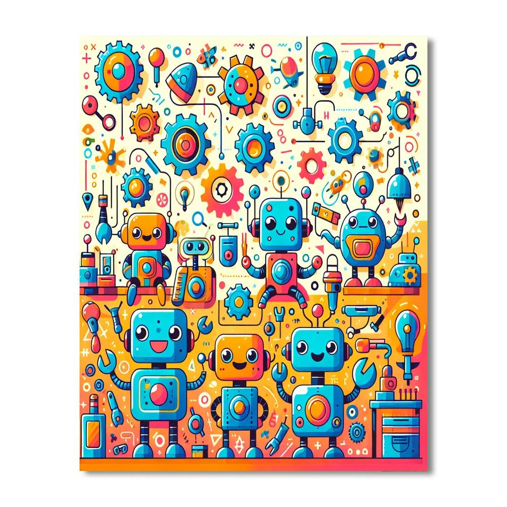 Cheerful Little Robots Numbered Painting Kits
