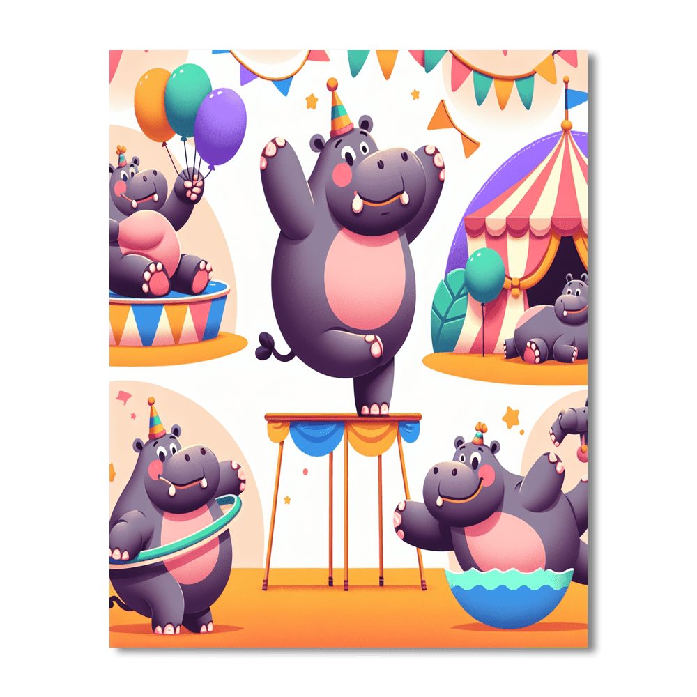 Circus Performer Hippos Number Painting