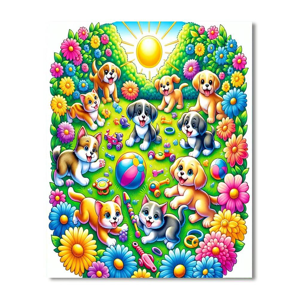Charming Pet Playtime Paint By Numbers Art