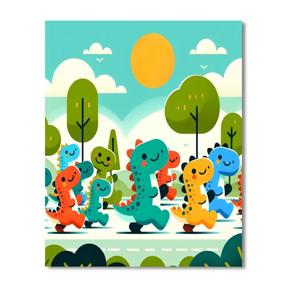 Energetic Dinosaur Parade Paint By Numbers Kits