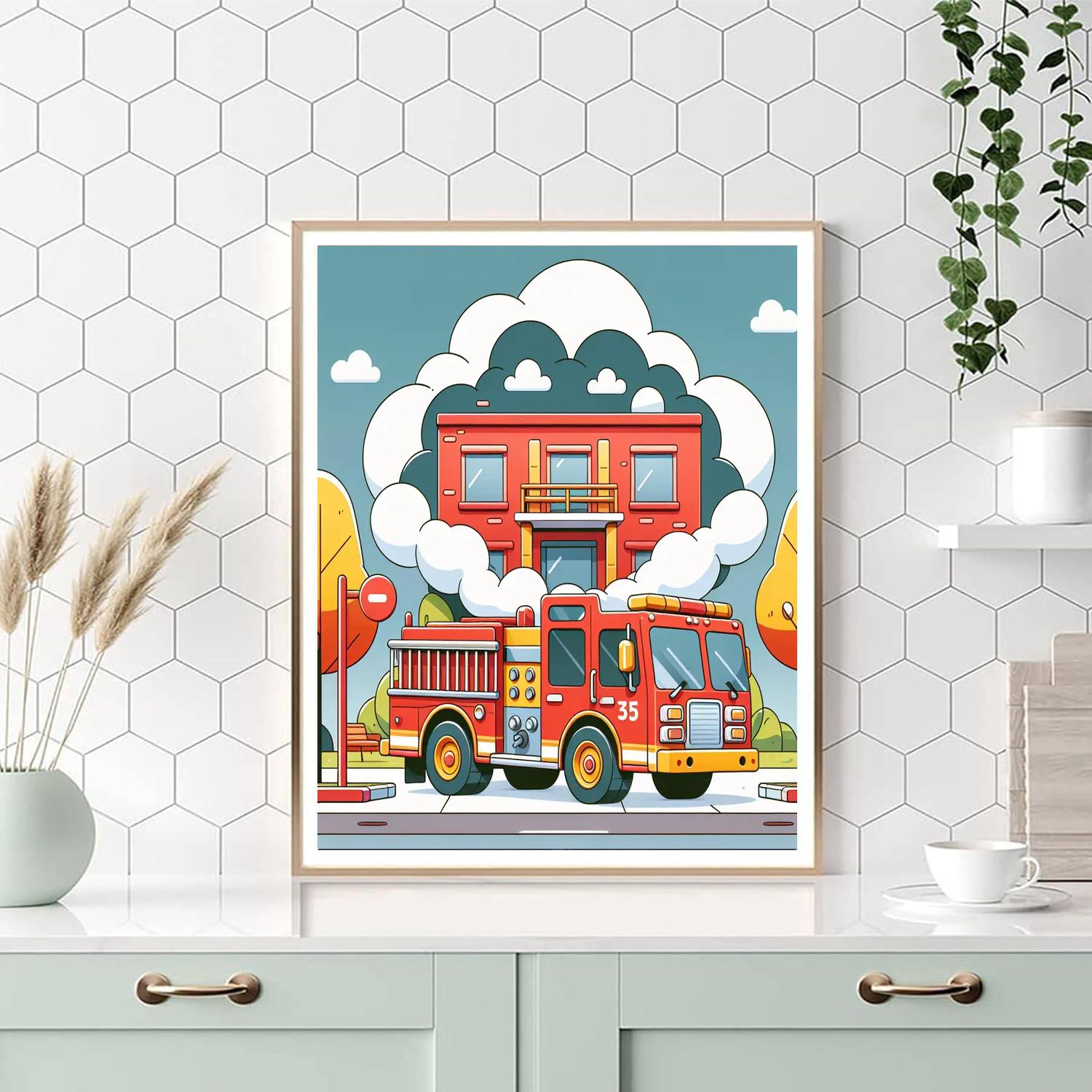 Fancy Firetruck Number Painting