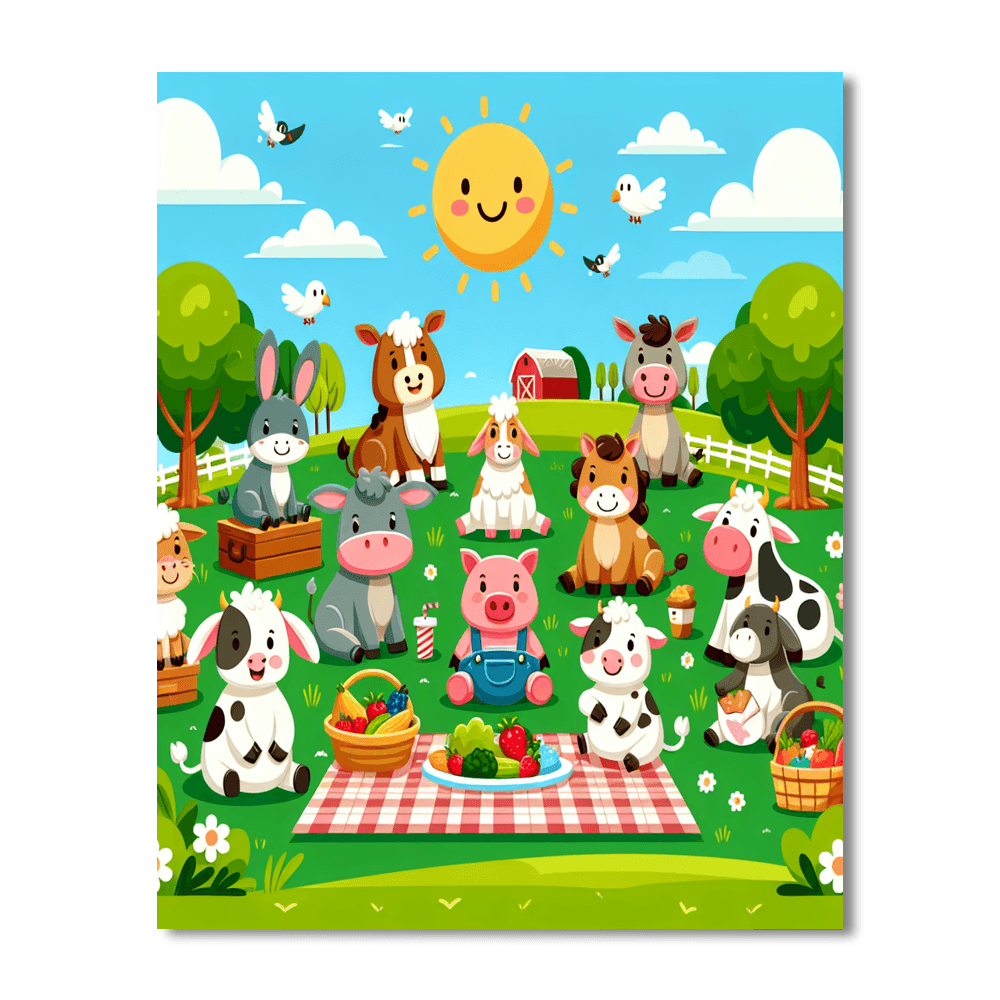 Cheerful Farmyard Picnic Paint By Numbers Art