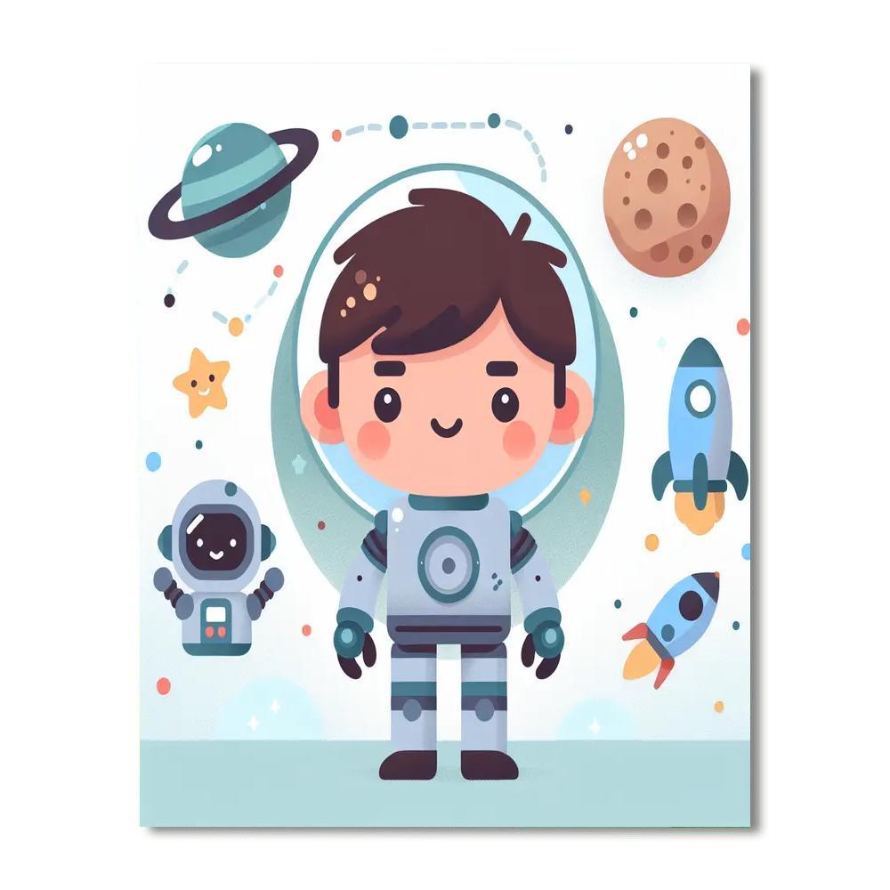 Space Robot's Cosmic Quest Paint By Numbers Art