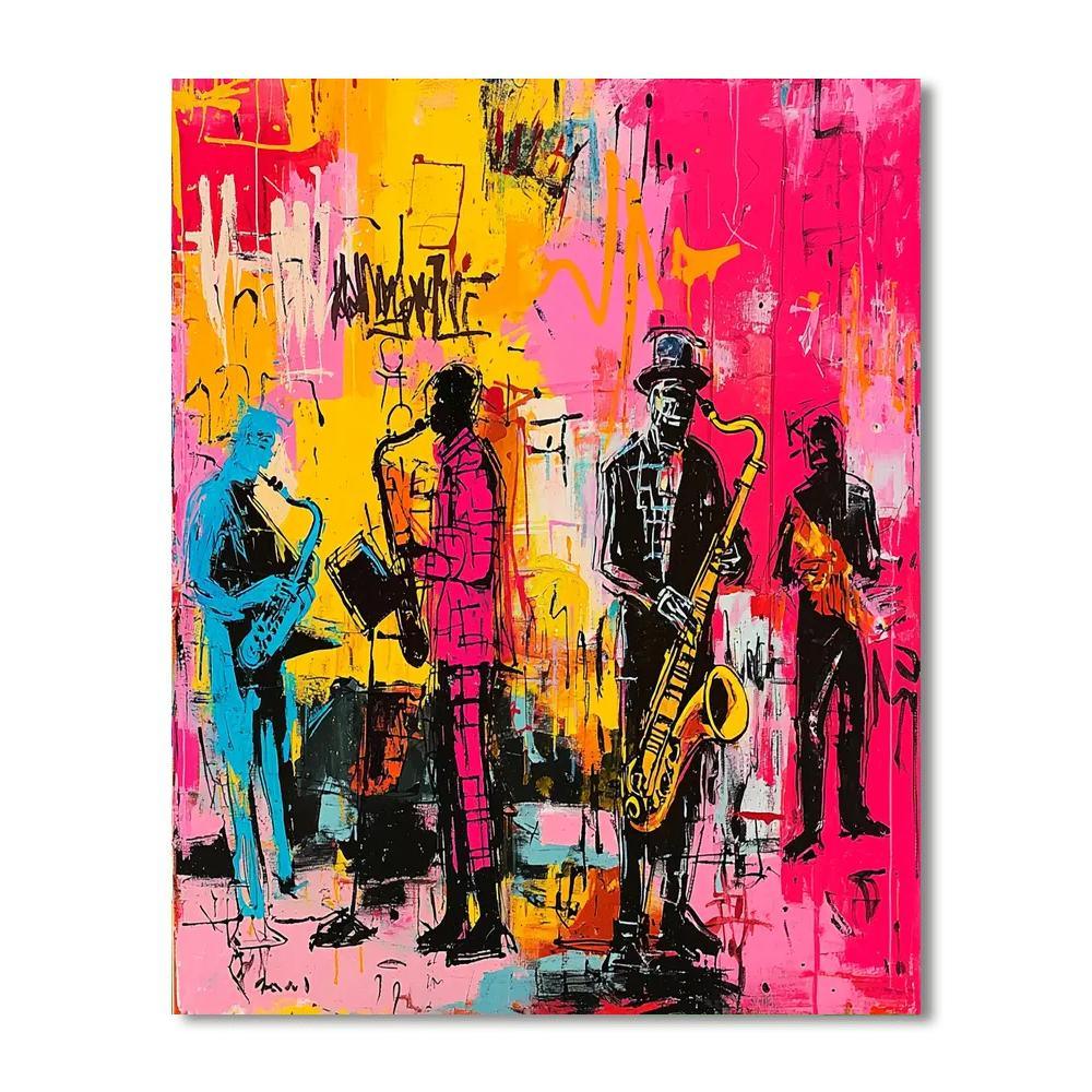 Jean-Michel Basquiat Inspired Colorful City Jazz  Paint By Numbers
