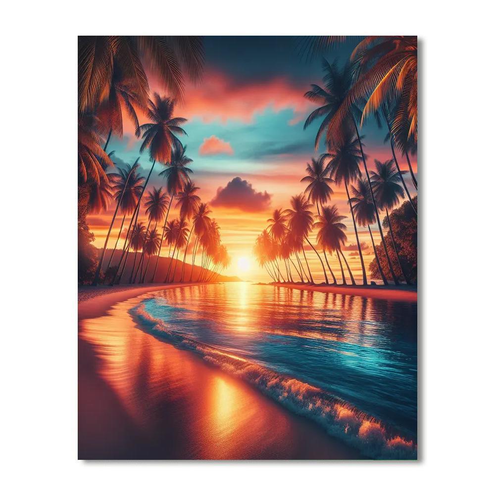 Tropical Sunset Oasis Number Painting